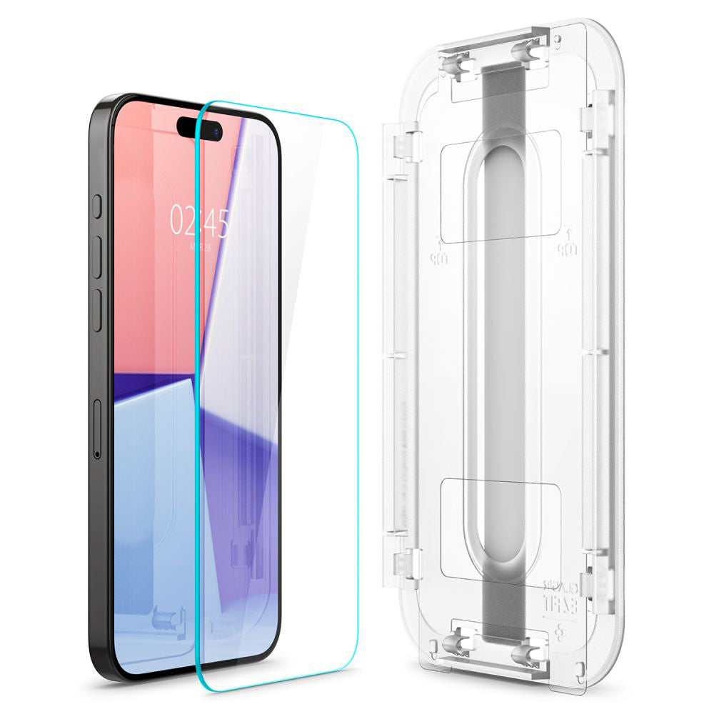 Spigen Folie de protectie Spigen (set de 2) Glas.tR EZ-FIT (AGL06892) compatibil cu iPhone 15 Pro, Transparent – imagine
