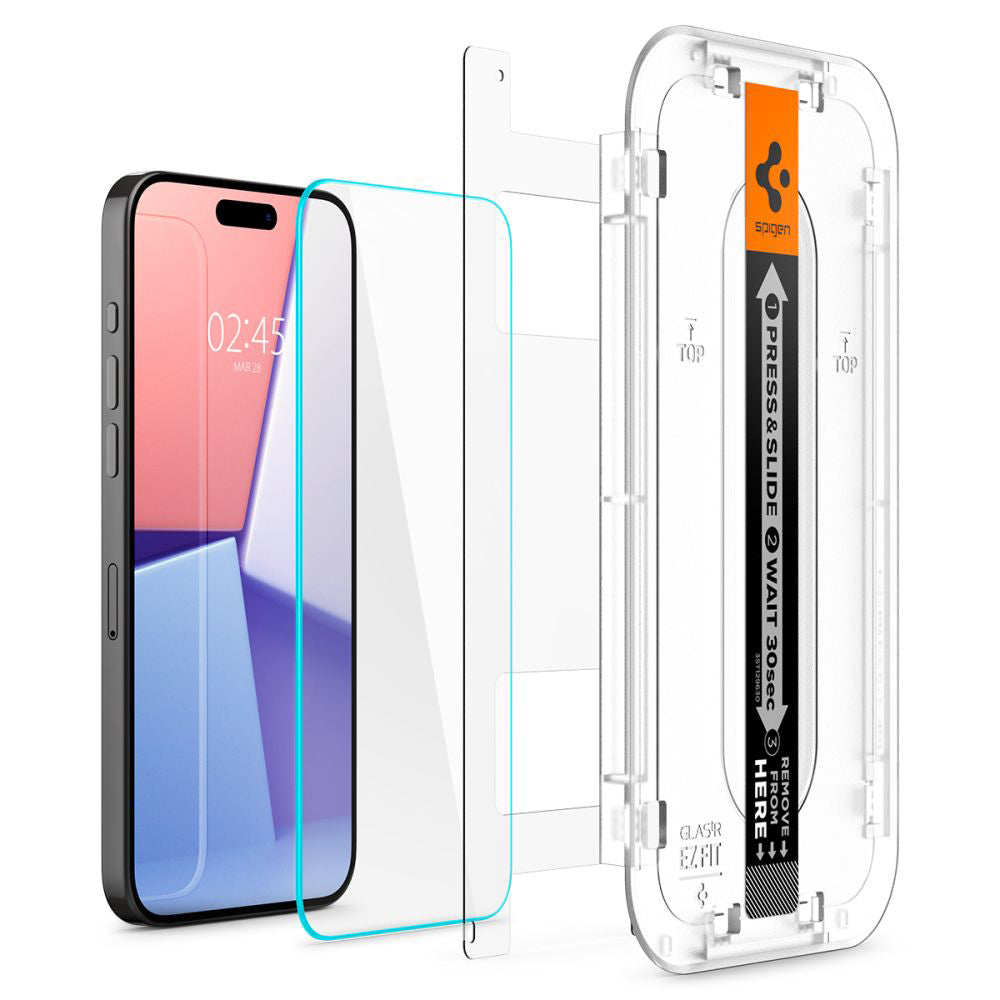 Spigen Folie de protectie Spigen (set de 2) Glas.tR EZ-FIT (AGL06892) compatibil cu iPhone 15 Pro, Transparent – imagine