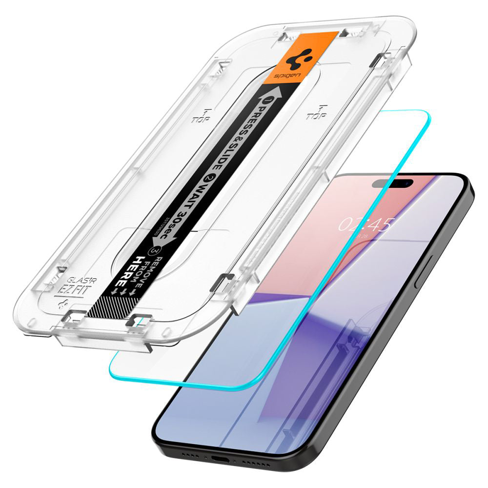 Spigen Folie de protectie Spigen (set de 2) Glas.tR EZ-FIT (AGL06892) compatibil cu iPhone 15 Pro, Transparent – imagine