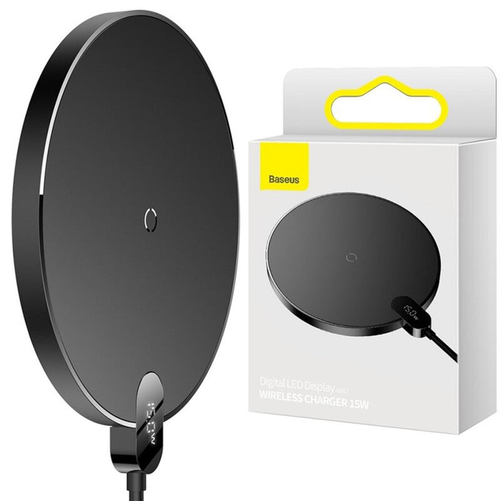 Baseus - Wireless Charger (CCED000001) - for Phone, Earbuds, Digital Display, 15W - Black