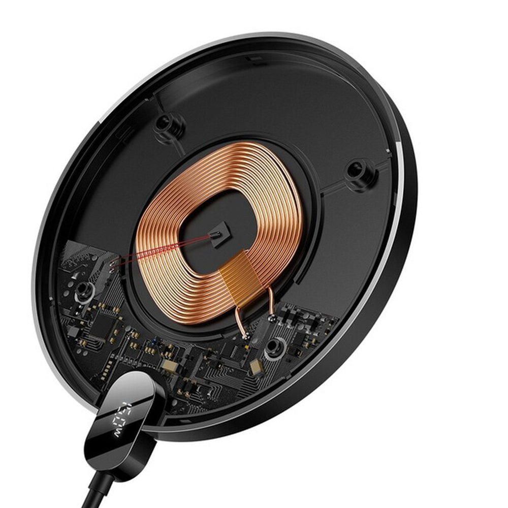 Baseus - Wireless Charger (CCED000001) - for Phone, Earbuds, Digital Display, 15W - Black