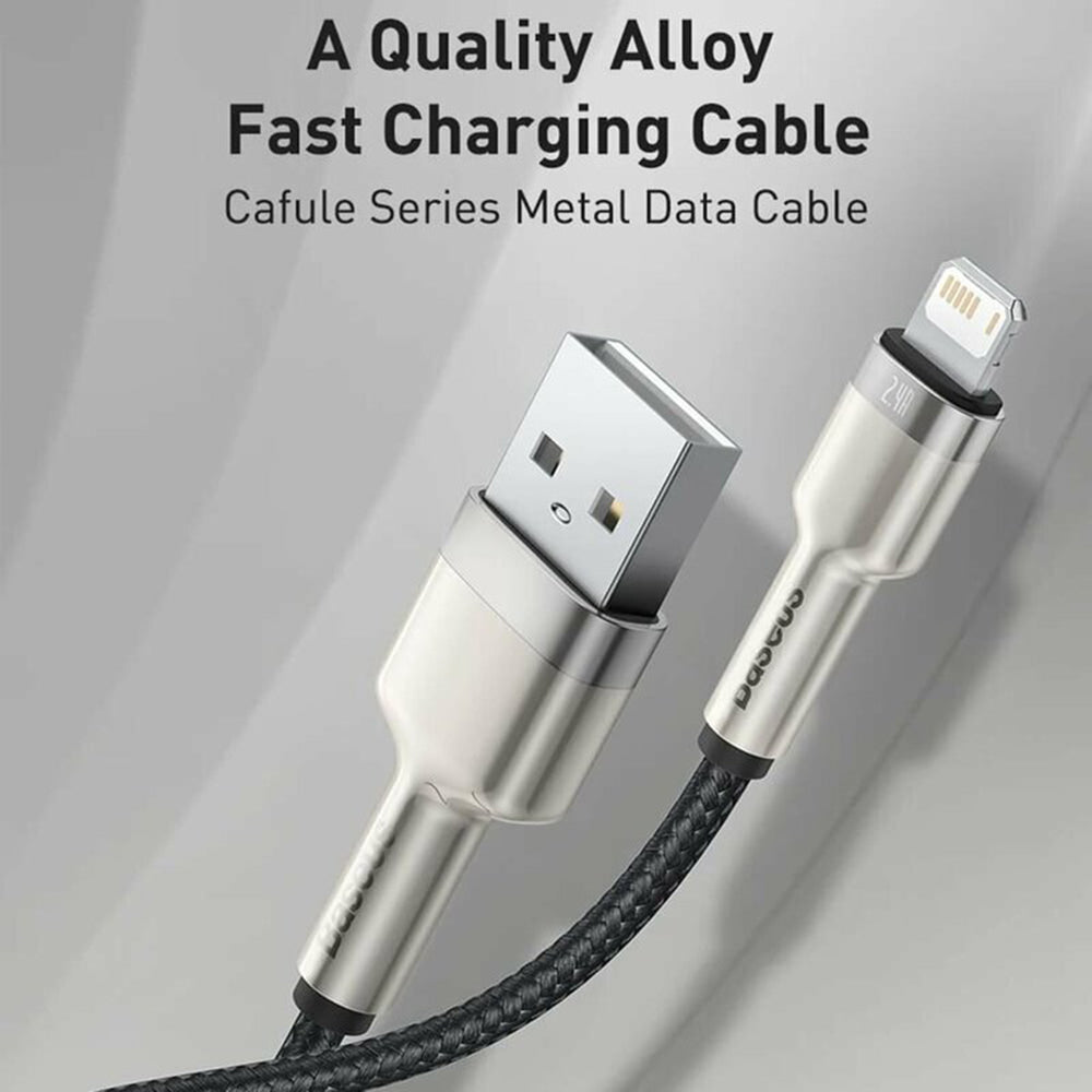 Baseus - Data Cable Cafule Series Metal (CALJK-A01) - USB to Lightning, 2.4A, 480Mbps, 1m - Black