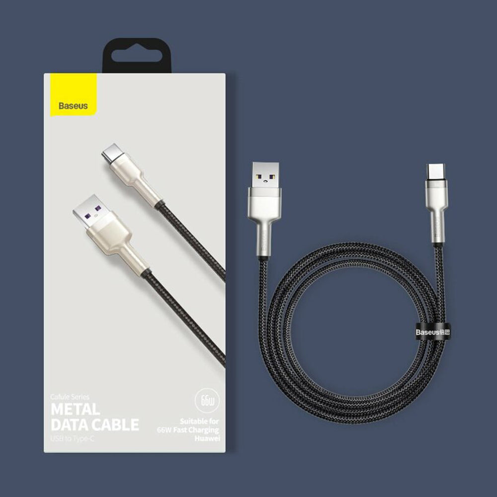 Baseus - Data Cable Cafule Series Metal (CAKF000001) - USB to Type-C, Super Fast Charging, 66W, 6A, 25cm - Black