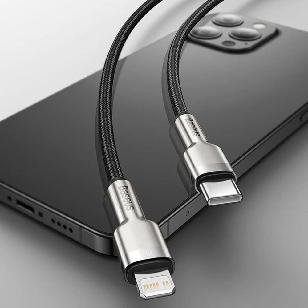 Baseus - Data Cable Cafule Series Metal (CATLJK-01) - Type-C to Lightning, 20W, 25cm - Black