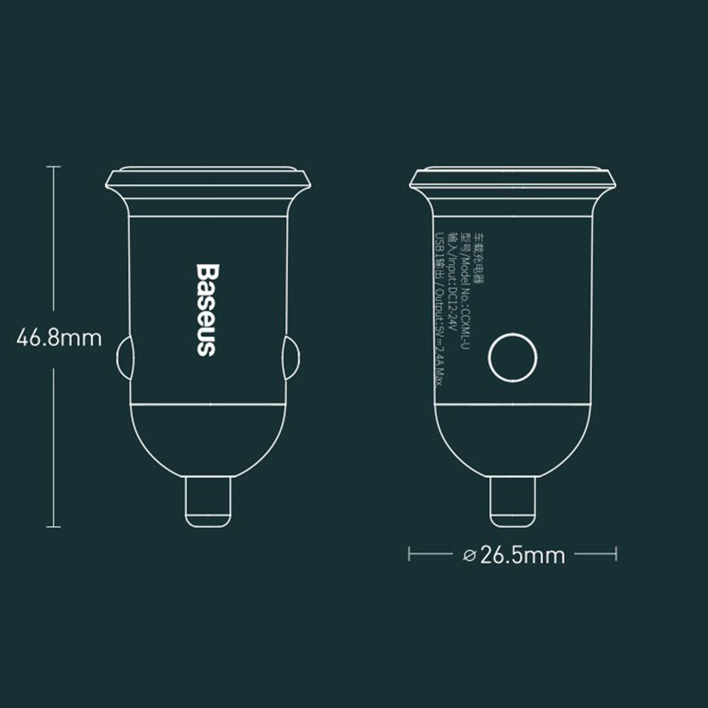 Baseus - Car Charger (CCALLP-01) - 2x USB, Mini Appearance, 4.8A - Black
