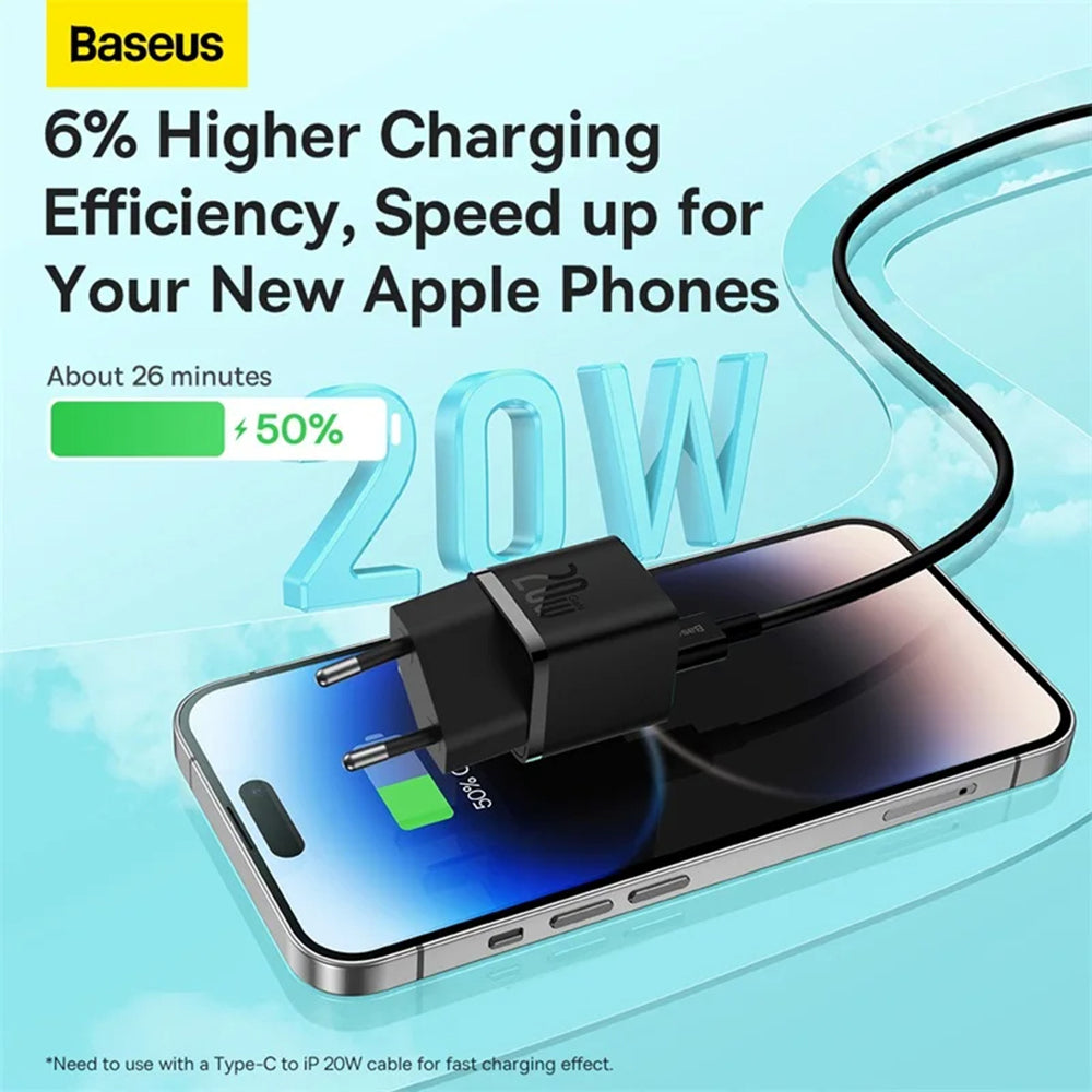 Baseus - Wall Charger (CCGN050102) - GaN, Type-C, Fast Charging, 20W - White