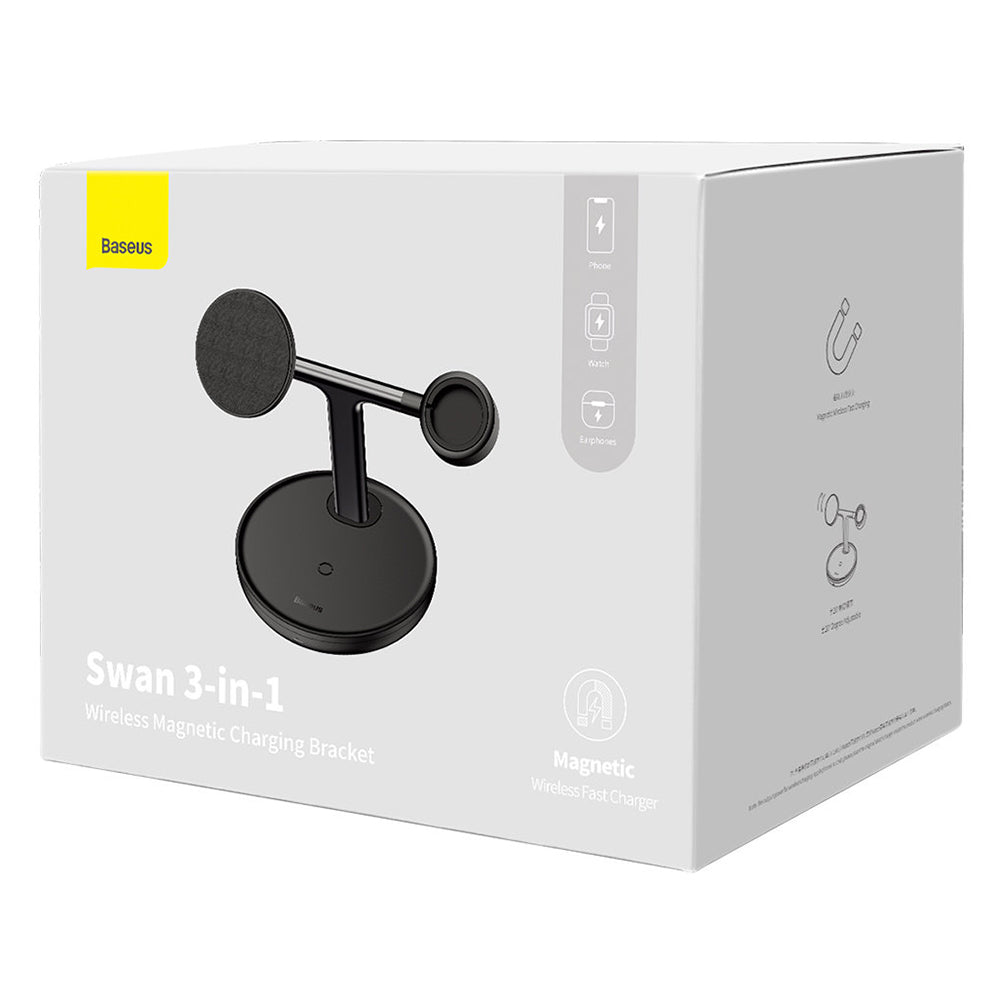Baseus - Wireless Charging Station Swan (WXTE000101) - MagSafe, for iPhone, iWatch, AirPods, with Cable Type-C, 1m - Bla