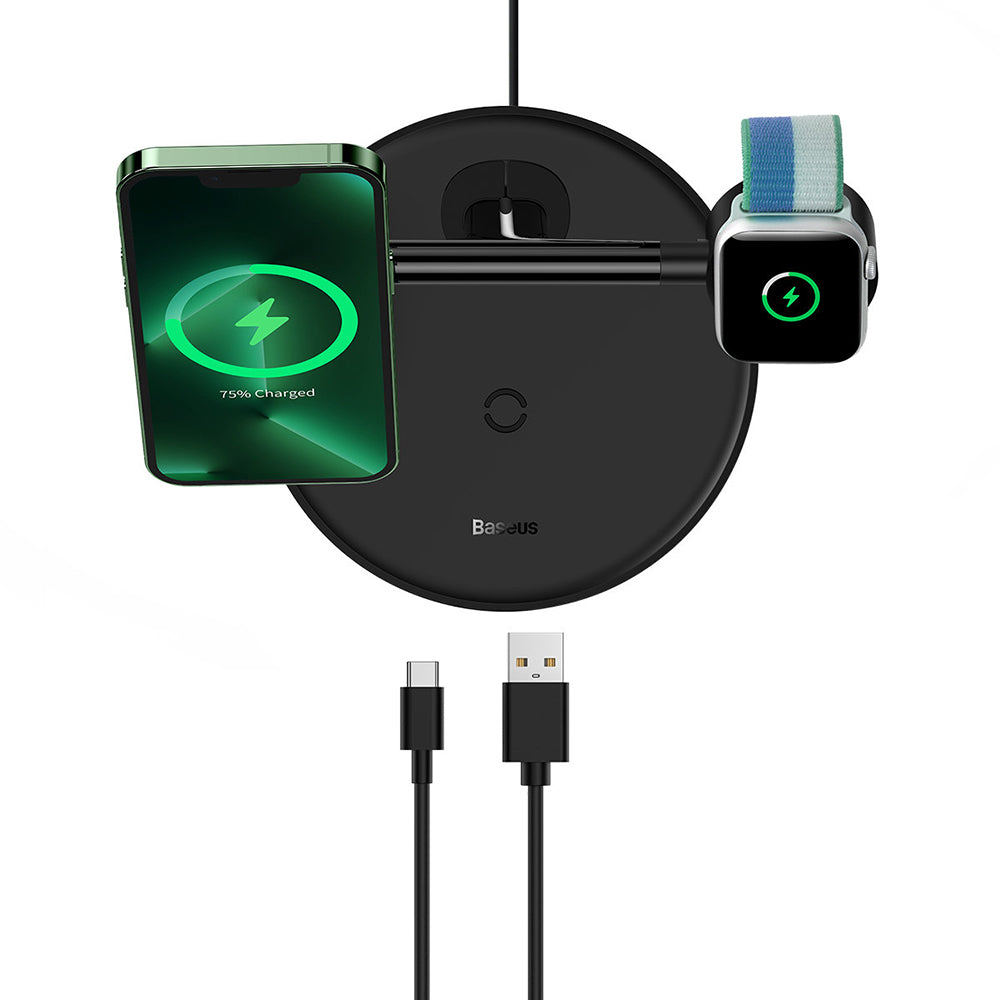 Baseus - Wireless Charging Station Swan (WXTE000101) - MagSafe, for iPhone, iWatch, AirPods, with Cable Type-C, 1m - Bla