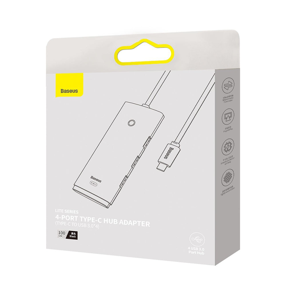 Baseus - Hub Adapter Lite Series (WKQX030401) - USB-C to 4x USB 3.0, Type-C, 1m - Black