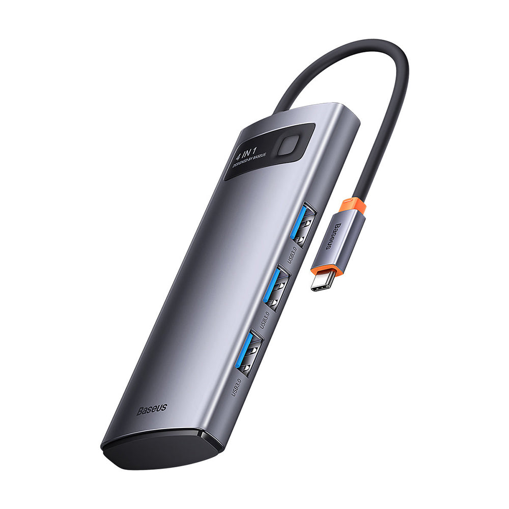 Baseus - Docking Station Metal Gleam Series (WKWG070013) - 4in1 Multifunctional Hub, Type-C to 4 x USB 3.0, Type-C - Gra