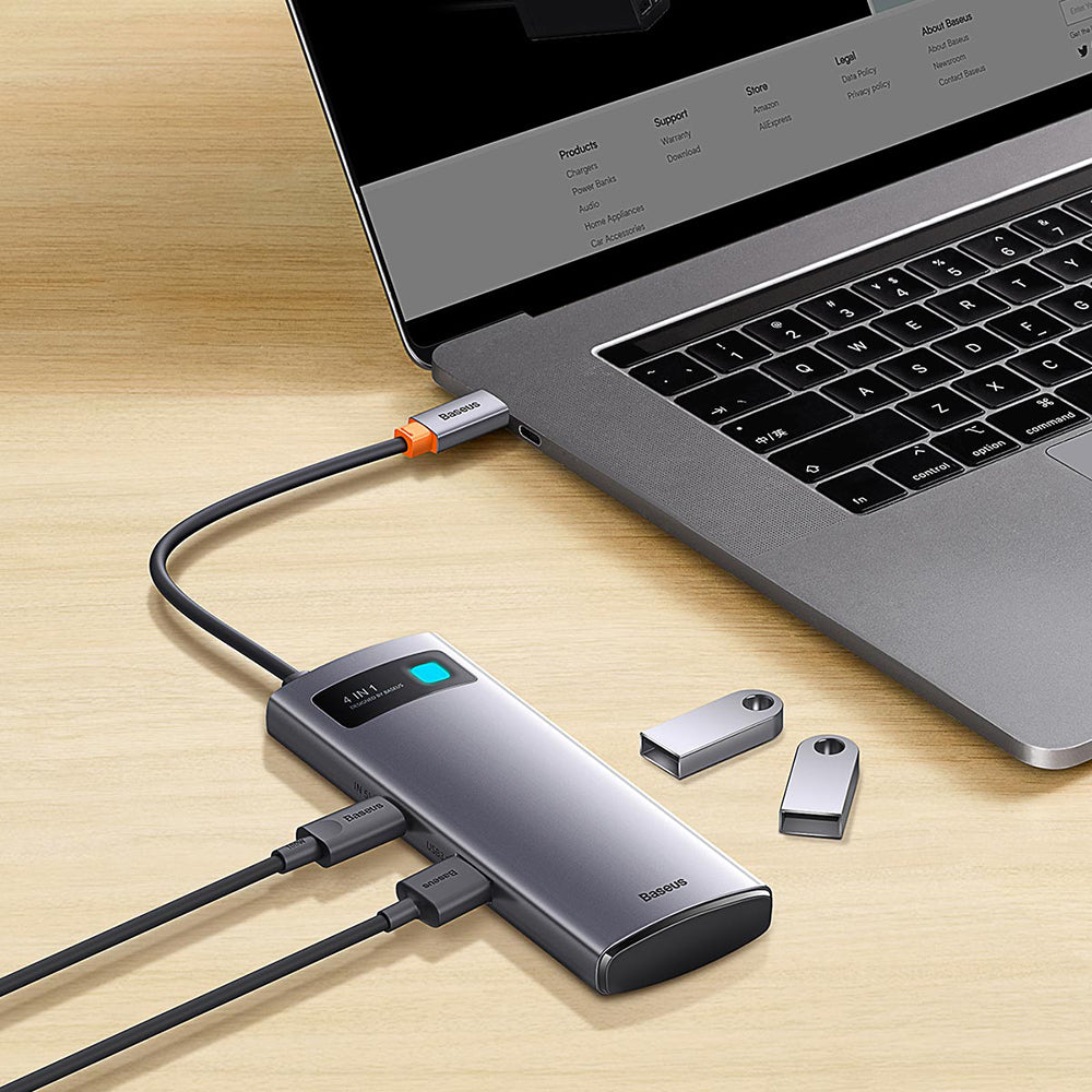 Baseus - Docking Station Metal Gleam Series (WKWG070013) - 4in1 Multifunctional Hub, Type-C to 4 x USB 3.0, Type-C - Gra