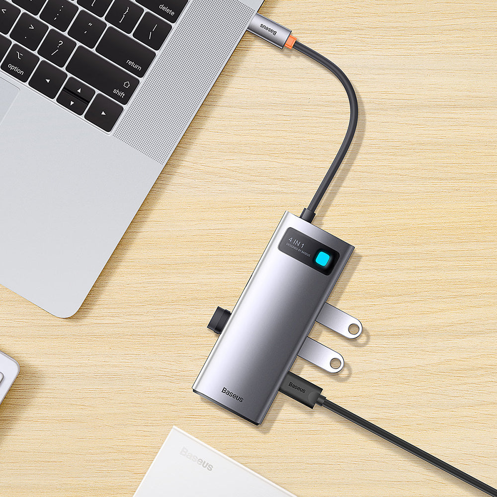 Baseus - Docking Station Metal Gleam Series (WKWG070013) - 4in1 Multifunctional Hub, Type-C to 4 x USB 3.0, Type-C - Gra