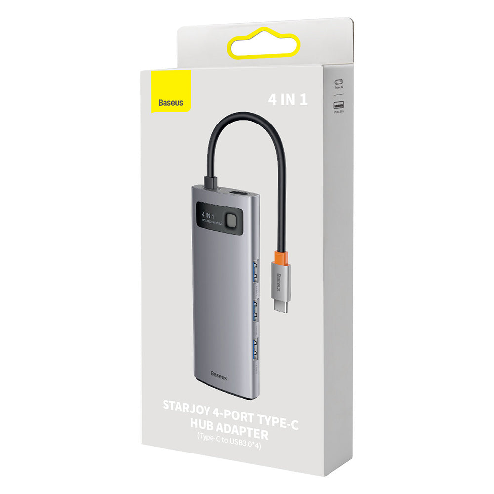 Baseus - Docking Station Metal Gleam Series (WKWG070013) - 4in1 Multifunctional Hub, Type-C to 4 x USB 3.0, Type-C - Gra