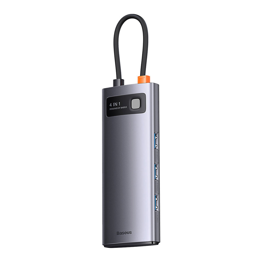 Baseus - Docking Station Metal Gleam Series (WKWG070013) - 4in1 Multifunctional Hub, Type-C to 4 x USB 3.0, Type-C - Gra