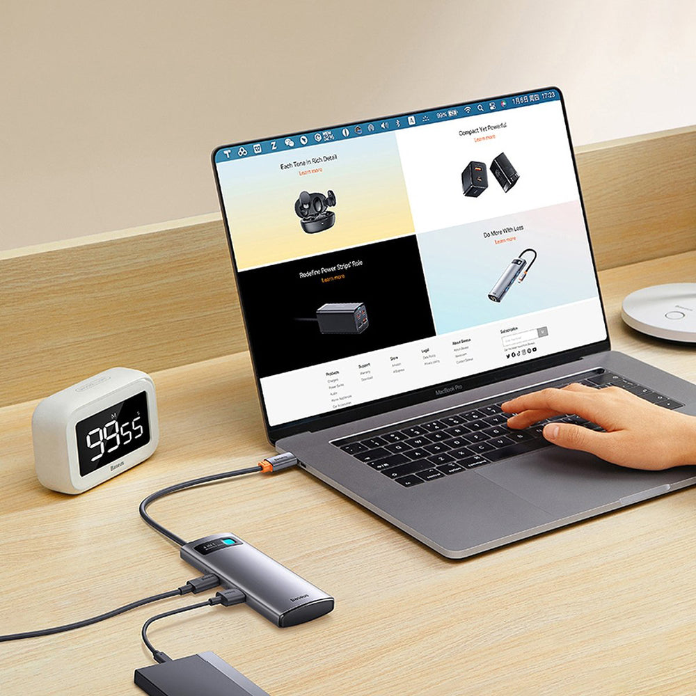 Baseus - Docking Station Metal Gleam Series (WKWG070013) - 4in1 Multifunctional Hub, Type-C to 4 x USB 3.0, Type-C - Gra