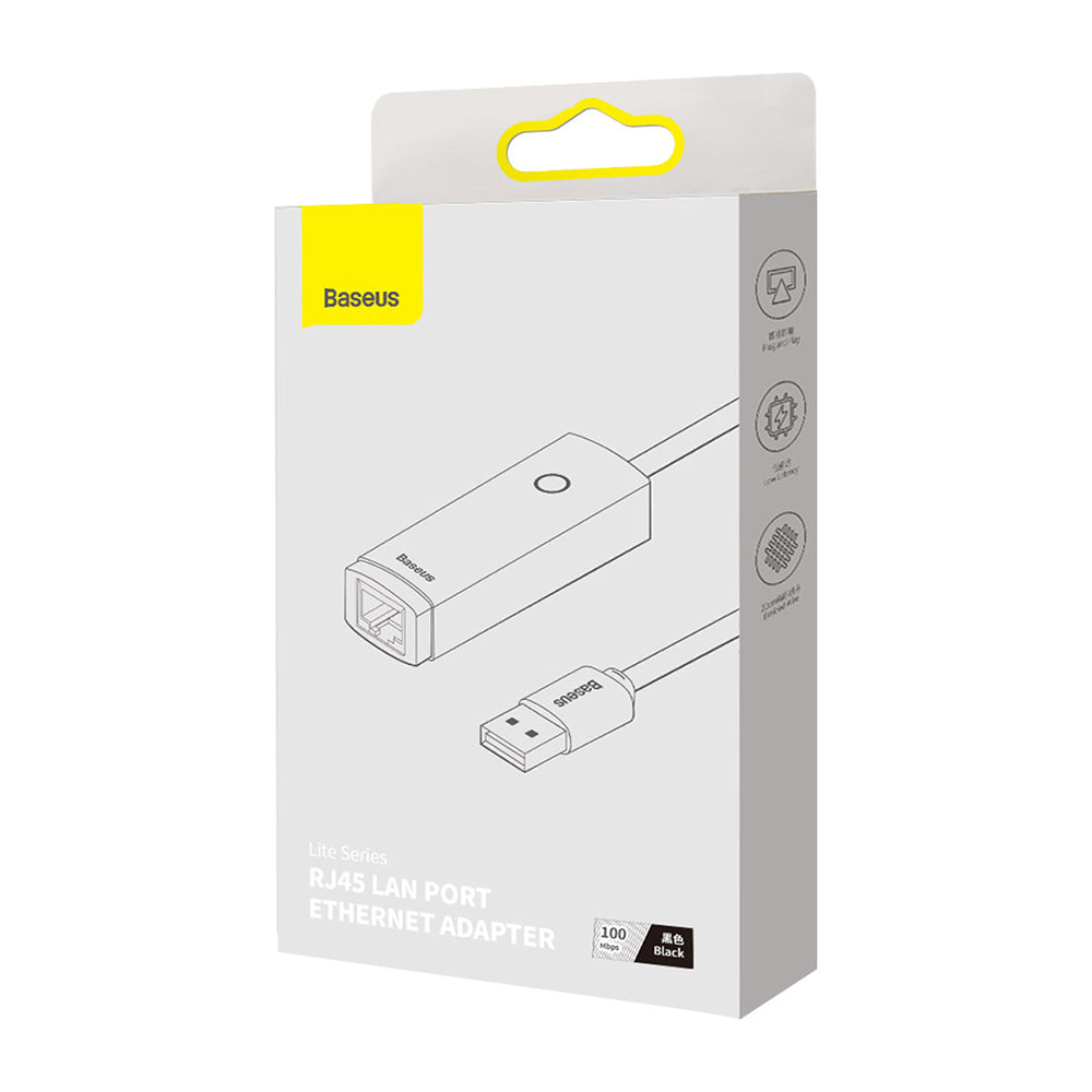 Baseus - Ethernet Adapter Lite Series (WKQX000001) - USB to RJ45 LAN Port, 100Mbps - Black