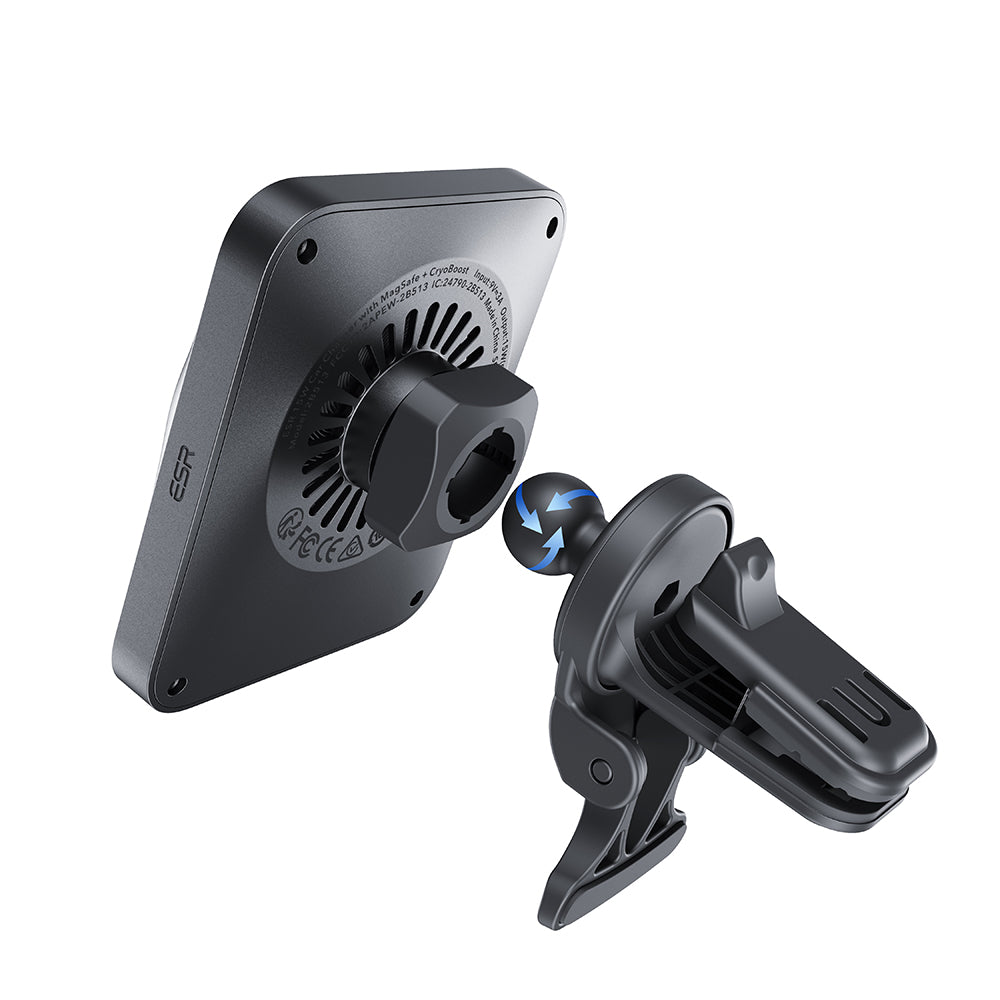 ESR - Car Holder with Wireless Charger CryoBoost (2B513) - with Cable, Car Charger, MagSafe, Apple MFi - Silver