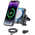 ESR - Car Holder with Wireless Charger CryoBoost (2B513) - with Cable, Car Charger, MagSafe, Apple MFi - Silver