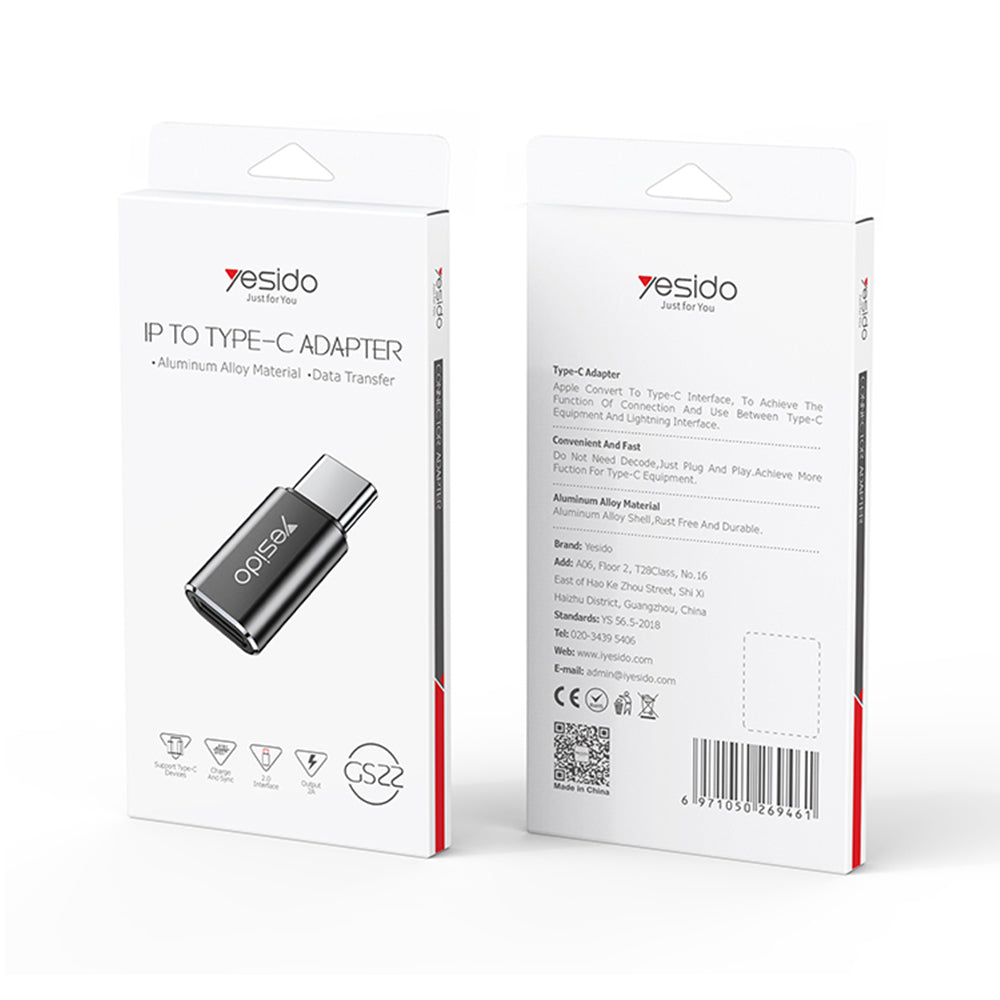 Yesido - OTG Adapter (GS22) - Type-C to Lightning, Aluminium Alloy, 480Mbps - Grey