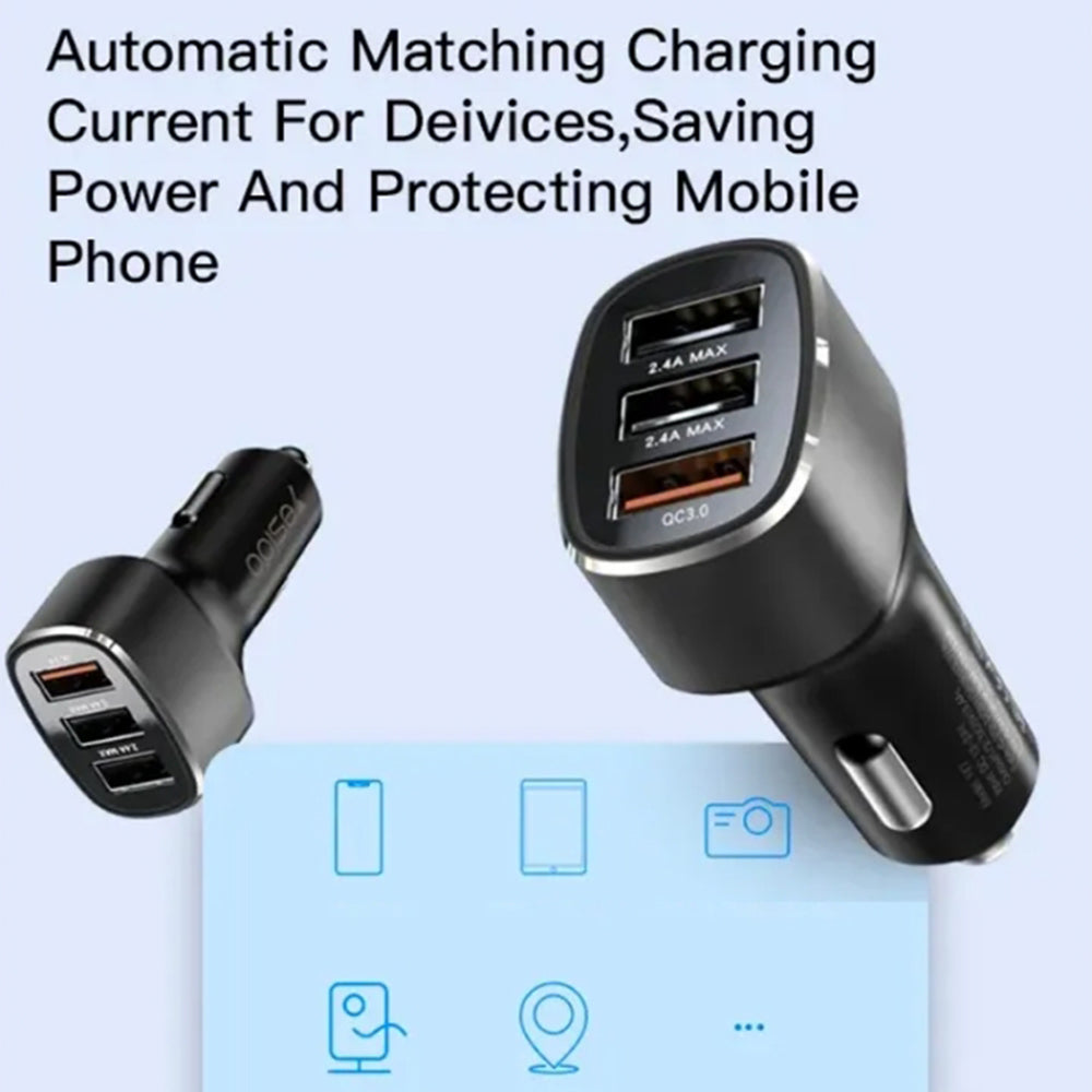Yesido - Car Charger (Y46) - 3x USB, 2.4A, Q.C3.0, Fast Charging, 42W - Black