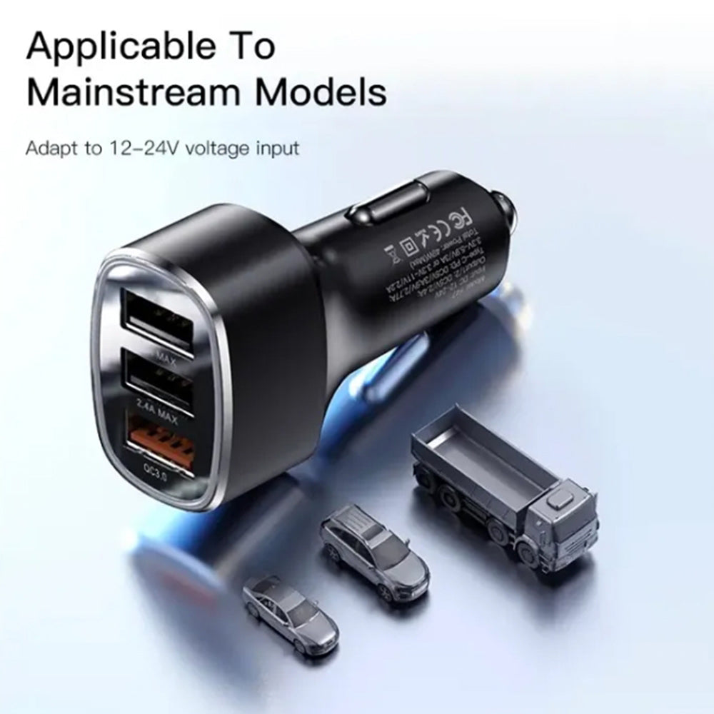 Yesido - Car Charger (Y46) - 3x USB, 2.4A, Q.C3.0, Fast Charging, 42W - Black