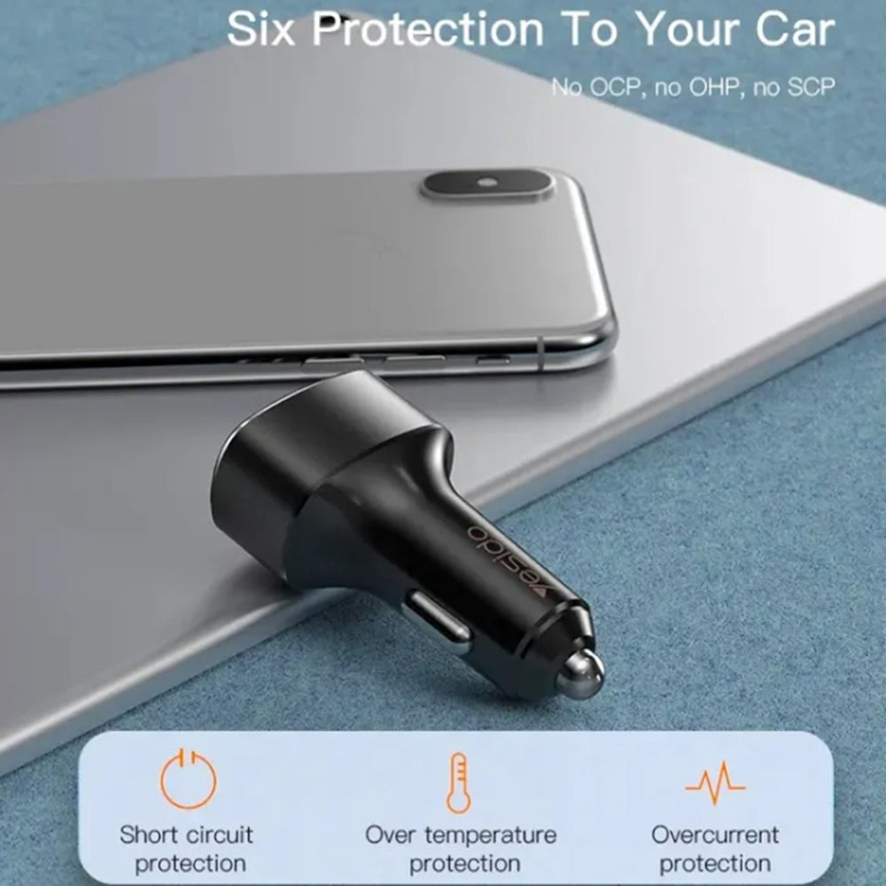 Yesido - Car Charger (Y46) - 3x USB, 2.4A, Q.C3.0, Fast Charging, 42W - Black