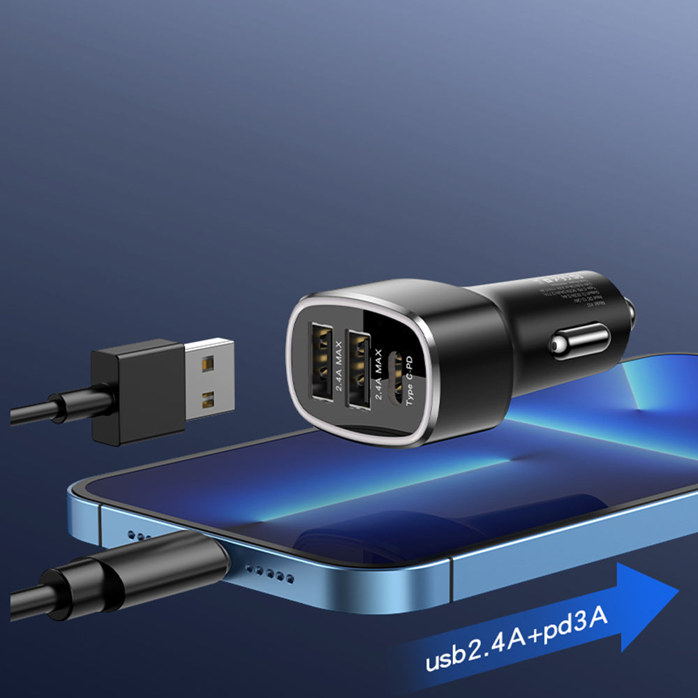 Yesido - Car Charger (Y47) - Dual USB, Type-C, Fast Charging, 49W, Aluminum Alloy - Black