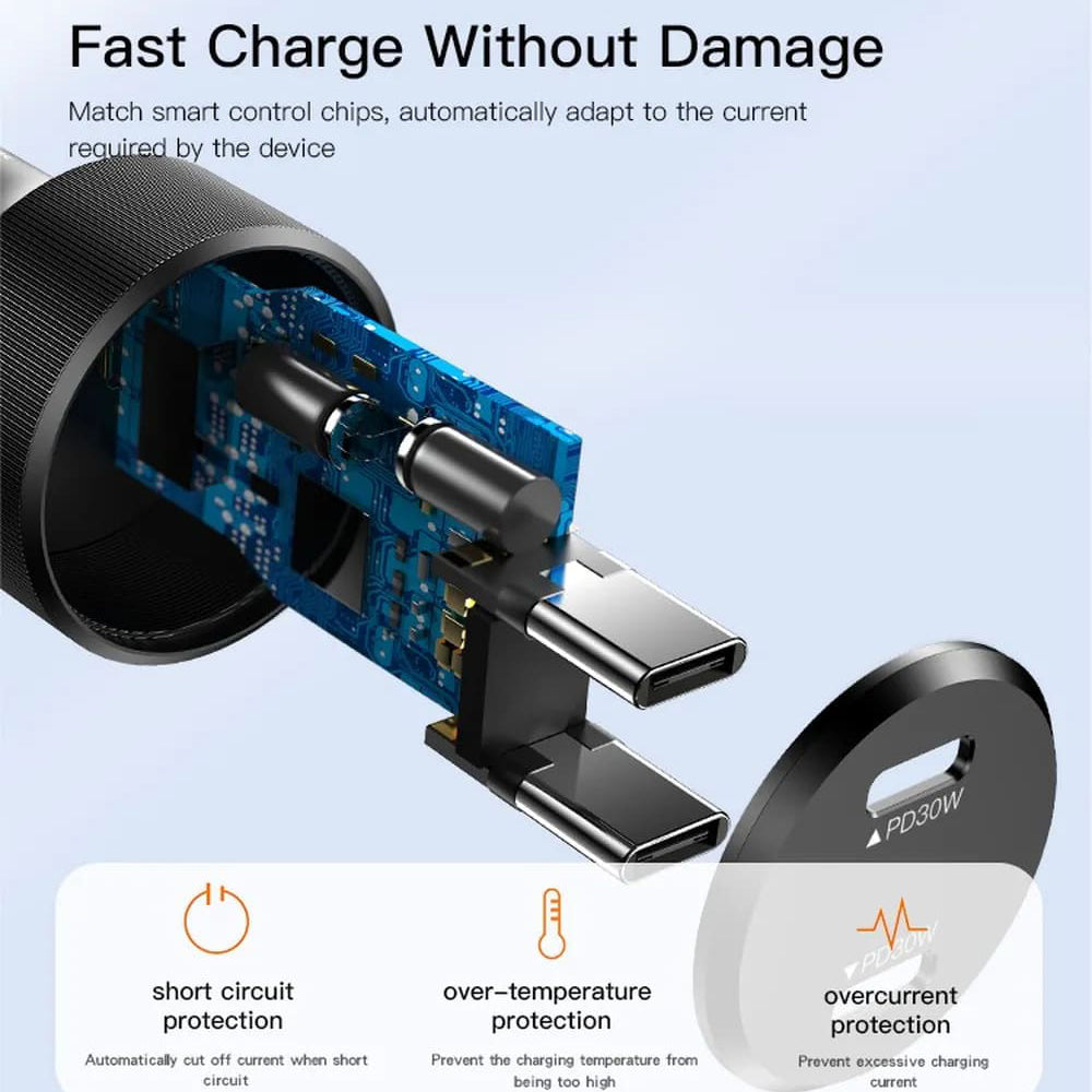 Yesido - Car Charger (Y48) - 2x Type-C, Fast Charging, 60W - Black