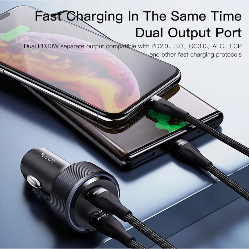 Yesido - Car Charger (Y48) - 2x Type-C, Fast Charging, 60W - Black