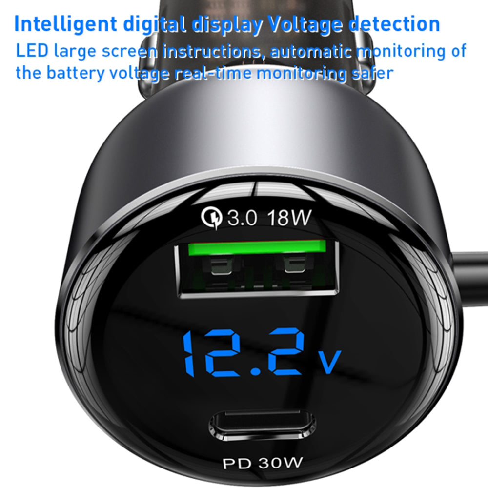 Yesido - Car Charger (Y58) - USB, Type-C, with Cable Lightning, Type-C, Fast Charging, 60W, 120cm - Grey