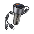 Yesido - Car Charger (Y58) - USB, Type-C, with Cable Lightning, Type-C, Fast Charging, 60W, 120cm - Grey