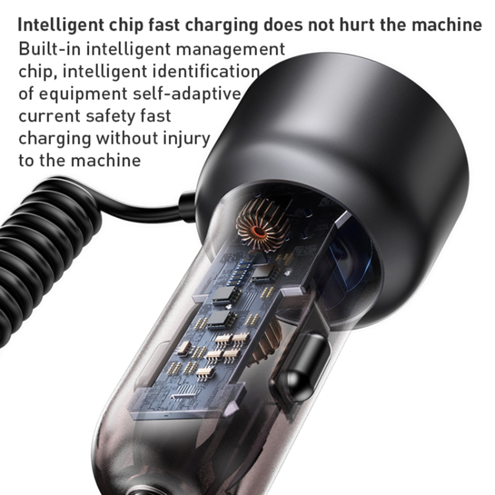 Yesido - Car Charger (Y58) - USB, Type-C, with Cable Lightning, Type-C, Fast Charging, 60W, 120cm - Grey