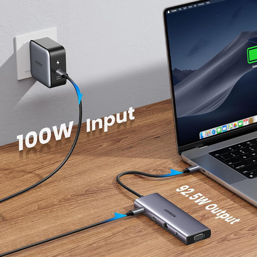 Ugreen - Docking Station CM498 (15601) - USB-C to Type-C, 3x USB, HDMI, RJ45, Jack 3.5mm, VGA, TF, SD Card - Gray