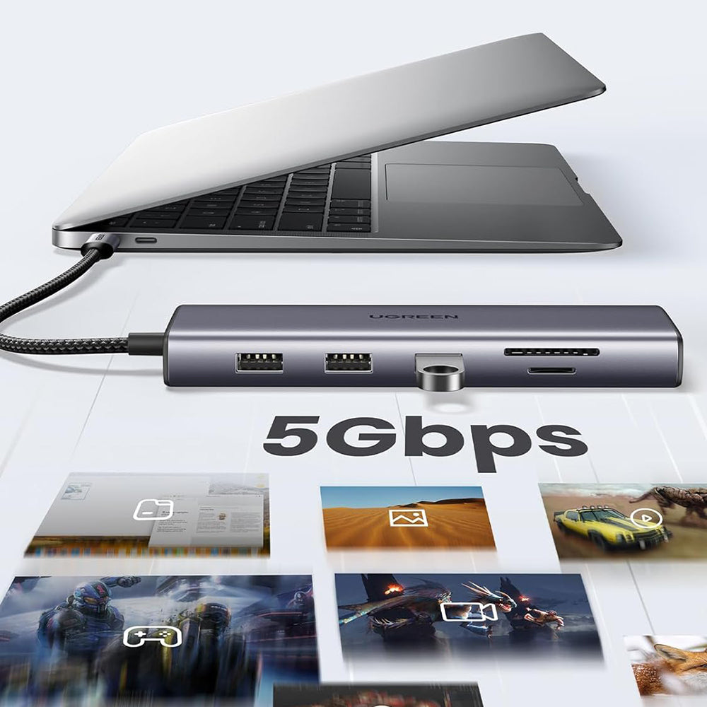 Ugreen - Docking Station CM498 (15601) - USB-C to Type-C, 3x USB, HDMI, RJ45, Jack 3.5mm, VGA, TF, SD Card - Gray