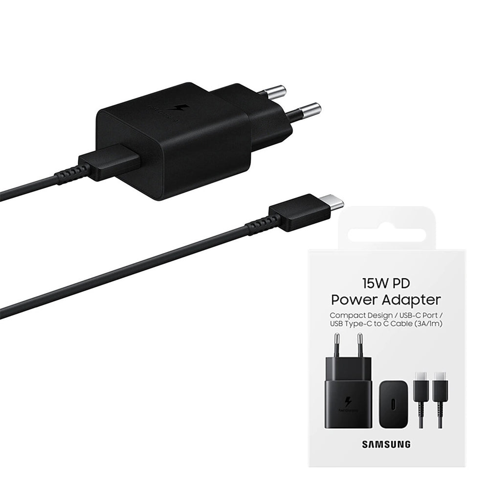 Samsung - Original Wall Charger (EP-T1510XBEGEU) - Type-C Cable Included, Type-C Fast Charging 15W, - Black (Blister Pac