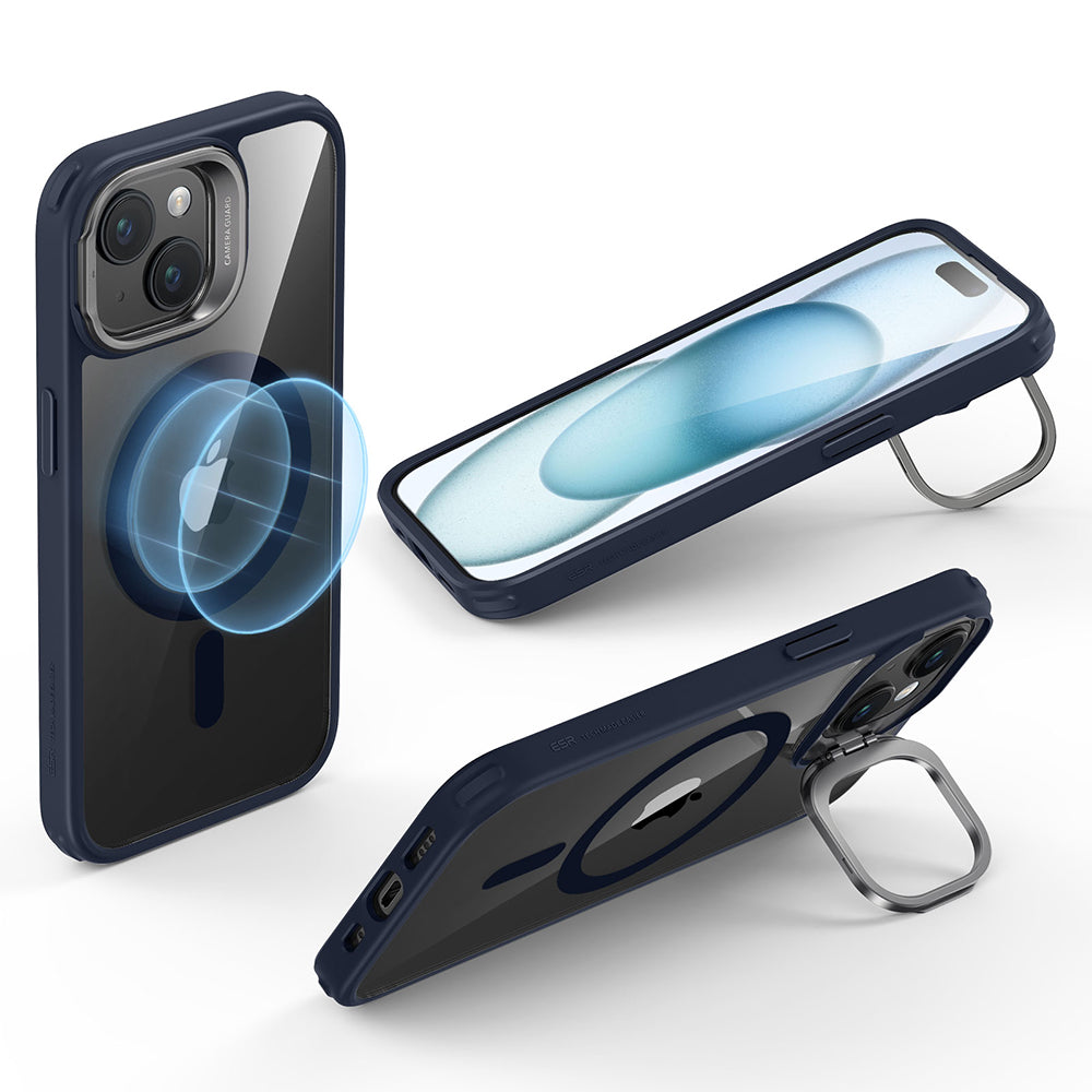 ESR - Classic Hybrid HaloLock Kickstand - iPhone 15 Plus - Clear Dark Blue
