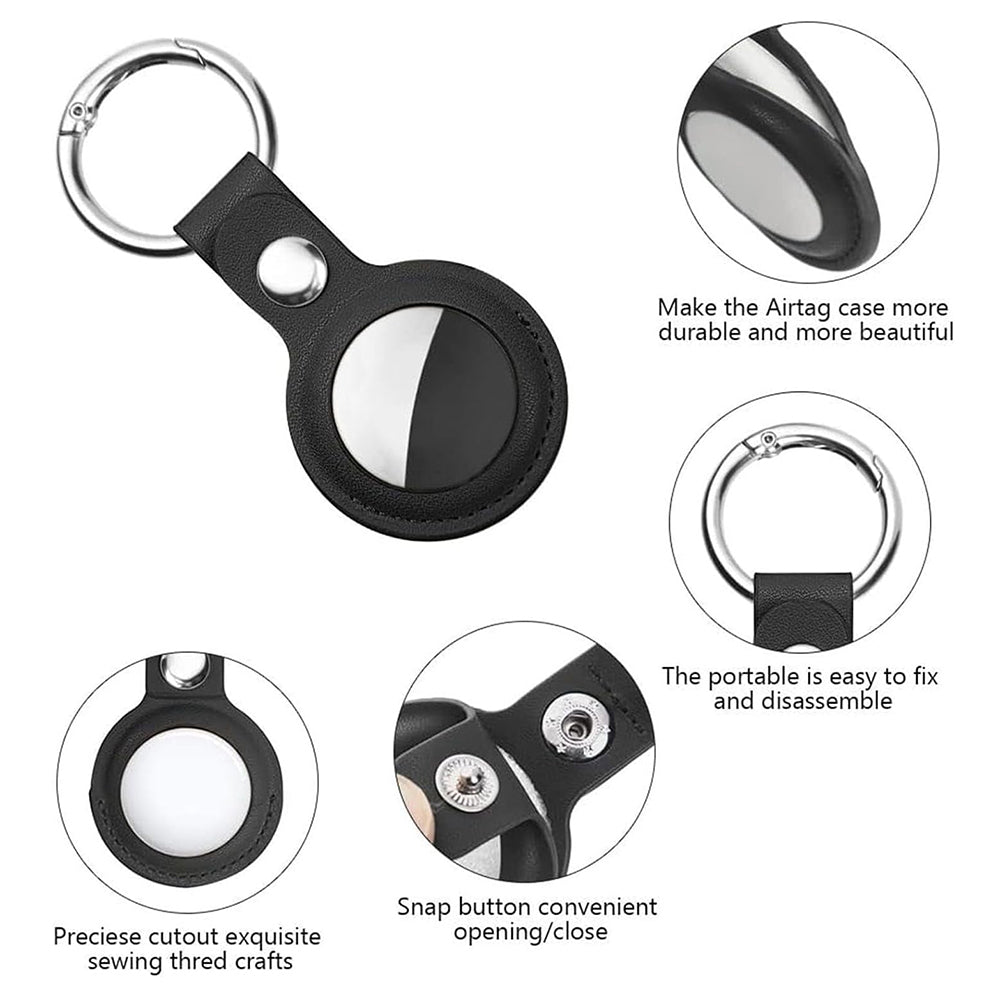 Techsuit - Secure Leather Holder (SLH1) - Apple AirTag Case, with Metal Ring - Black