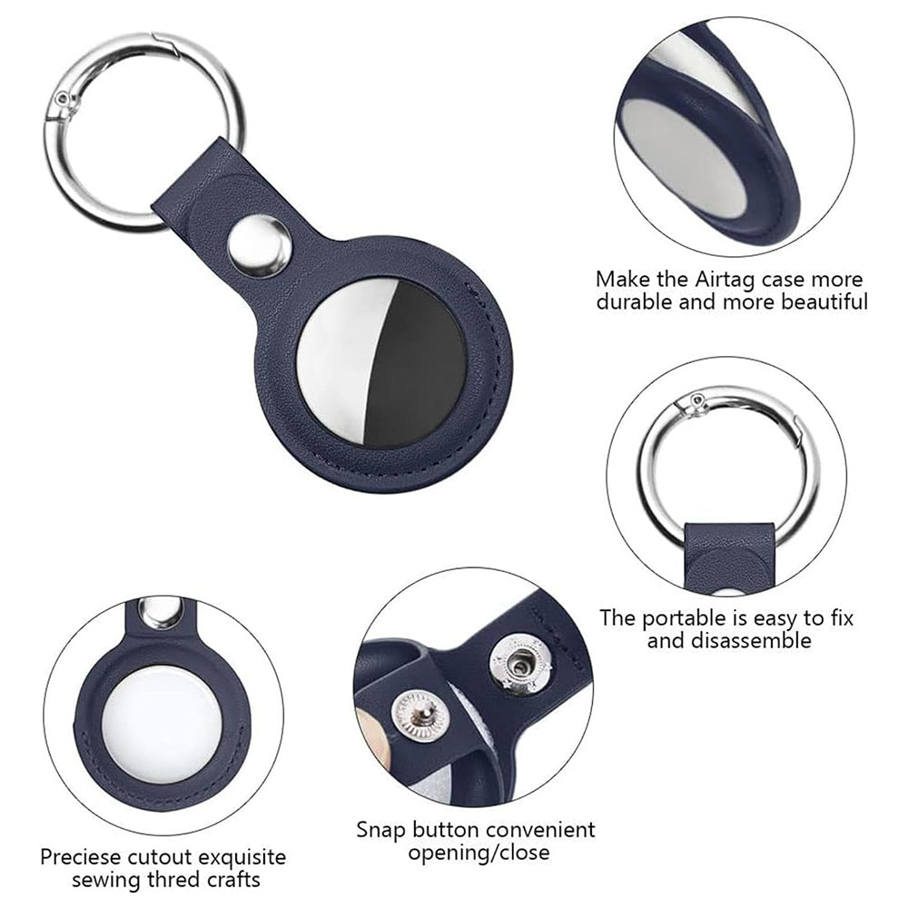 Techsuit - Secure Leather Holder (SLH1) - Apple AirTag Case, with Metal Ring - Blue