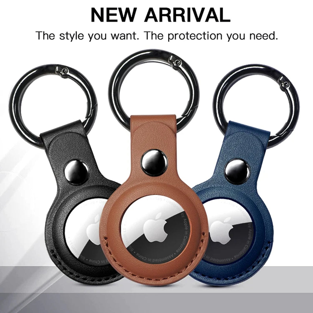 Techsuit - Secure Leather Holder (SLH1) - Apple AirTag Case, with Metal Ring - Blue