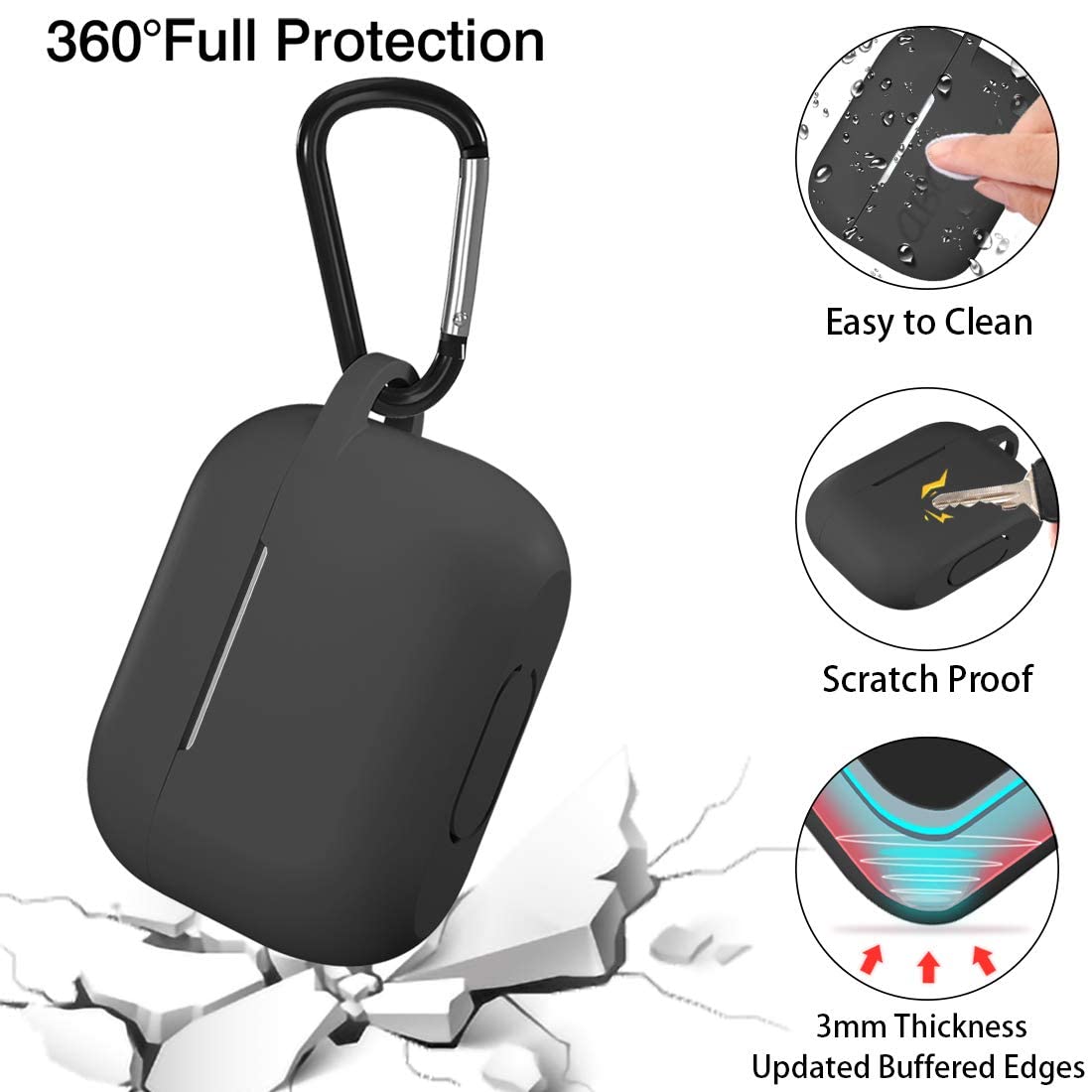 Techsuit - Silicone Case - for AirPods Pro 1 / 2, Smooth Ultrathin Material - Black