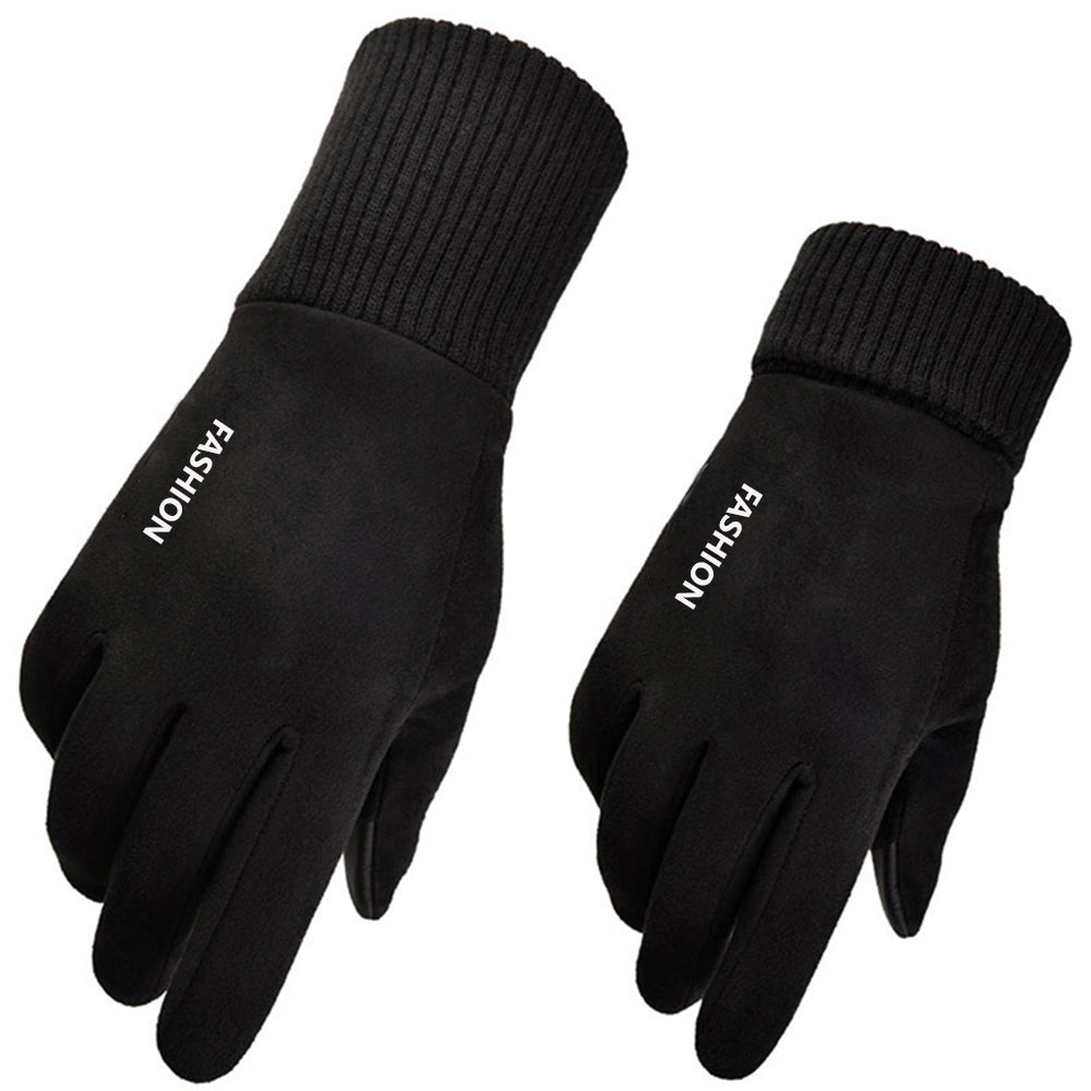Techsuit - Touchscreen Gloves Suede (ST0010) - PU Leather, Plush Interior - Black