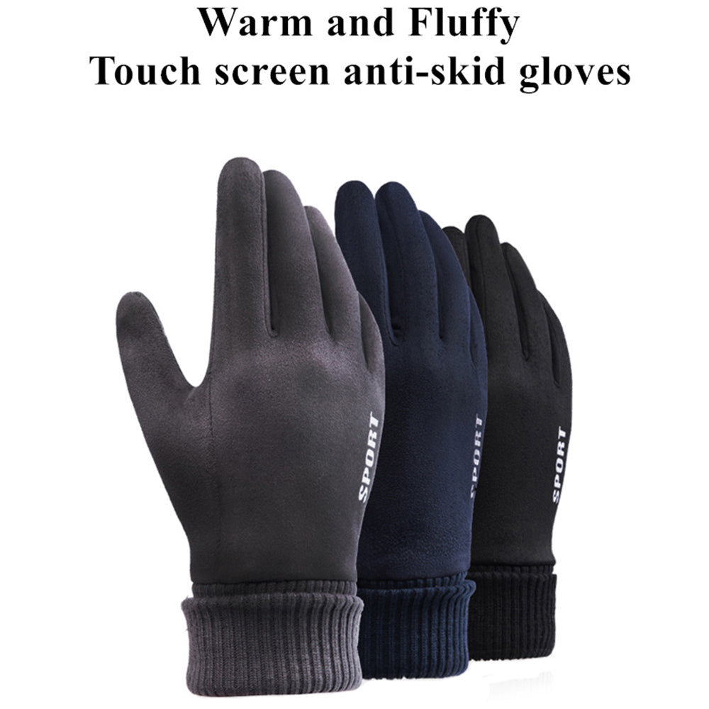 Techsuit - Touchscreen Gloves Suede (ST0010) - PU Leather, Plush Interior - Black