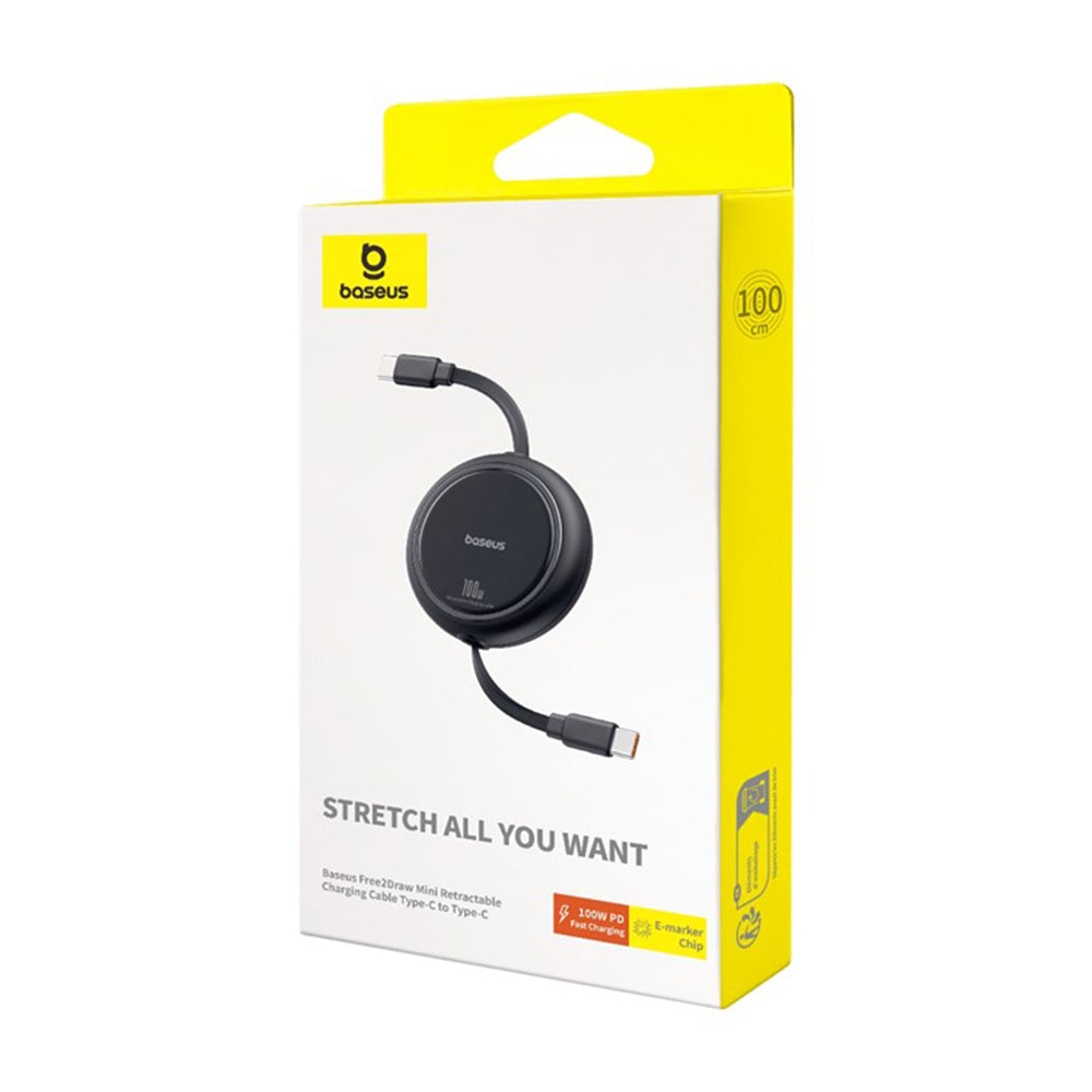 Baseus - Data Cable Free2Draw Mini (P10364500111-00) - Type-C to Type-C, 100W, 1m, Retractable - Black