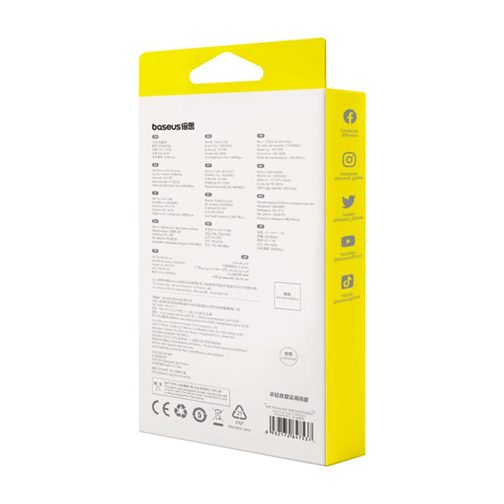 Baseus - Data Cable Free2Draw Mini (P10364500111-00) - Type-C to Type-C, 100W, 1m, Retractable - Black