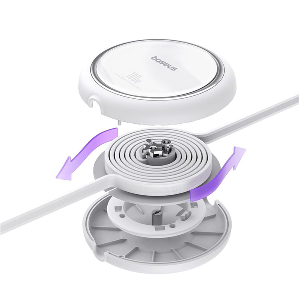 Baseus - Data Cable Free2Draw Mini (P10364500211-00) - Type-C to Type-C, 100W, 1m, Retractable - Moon White