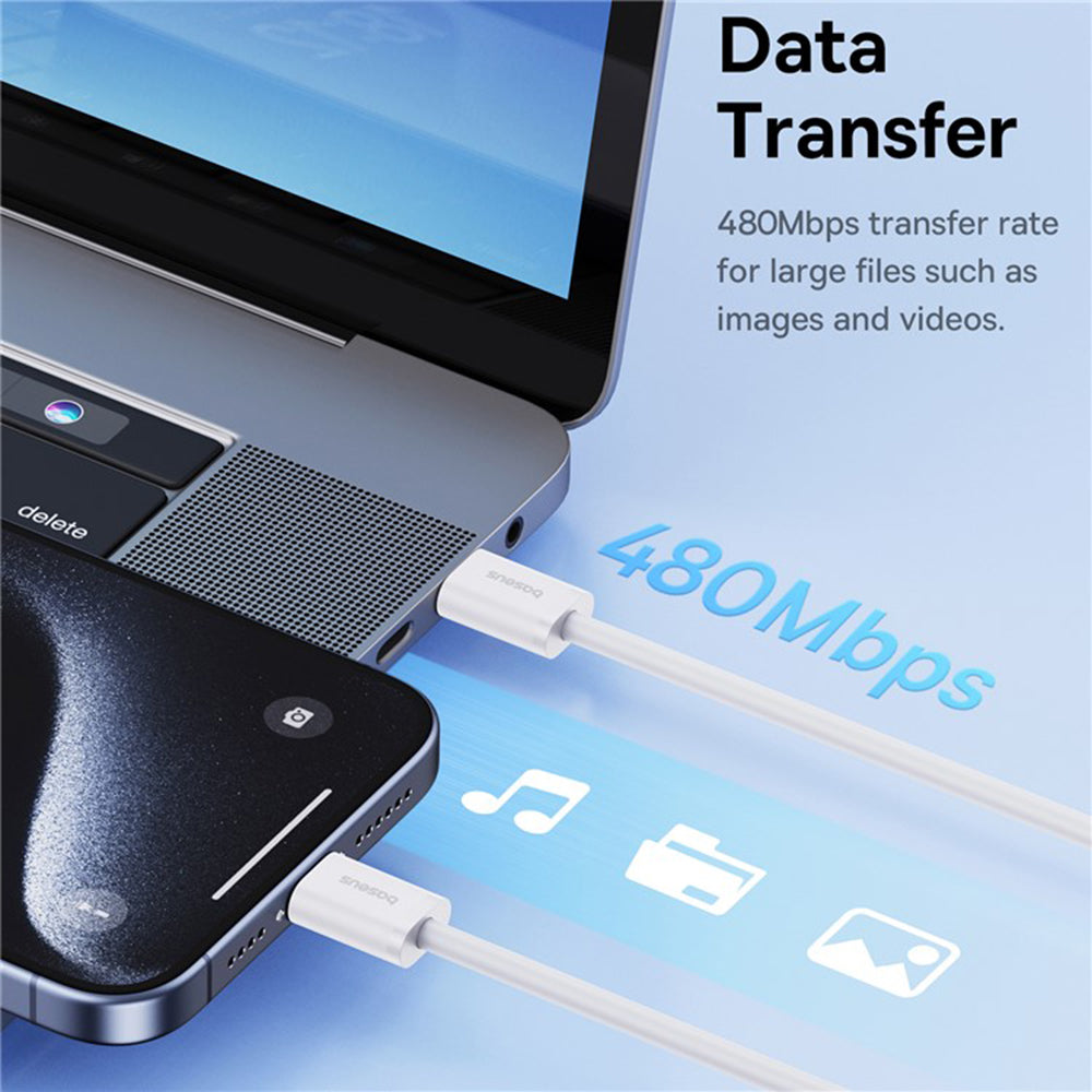 Baseus - Data Cable (P10365200211-01) - Type-C to Type-C, 30W, 2m - Moon White