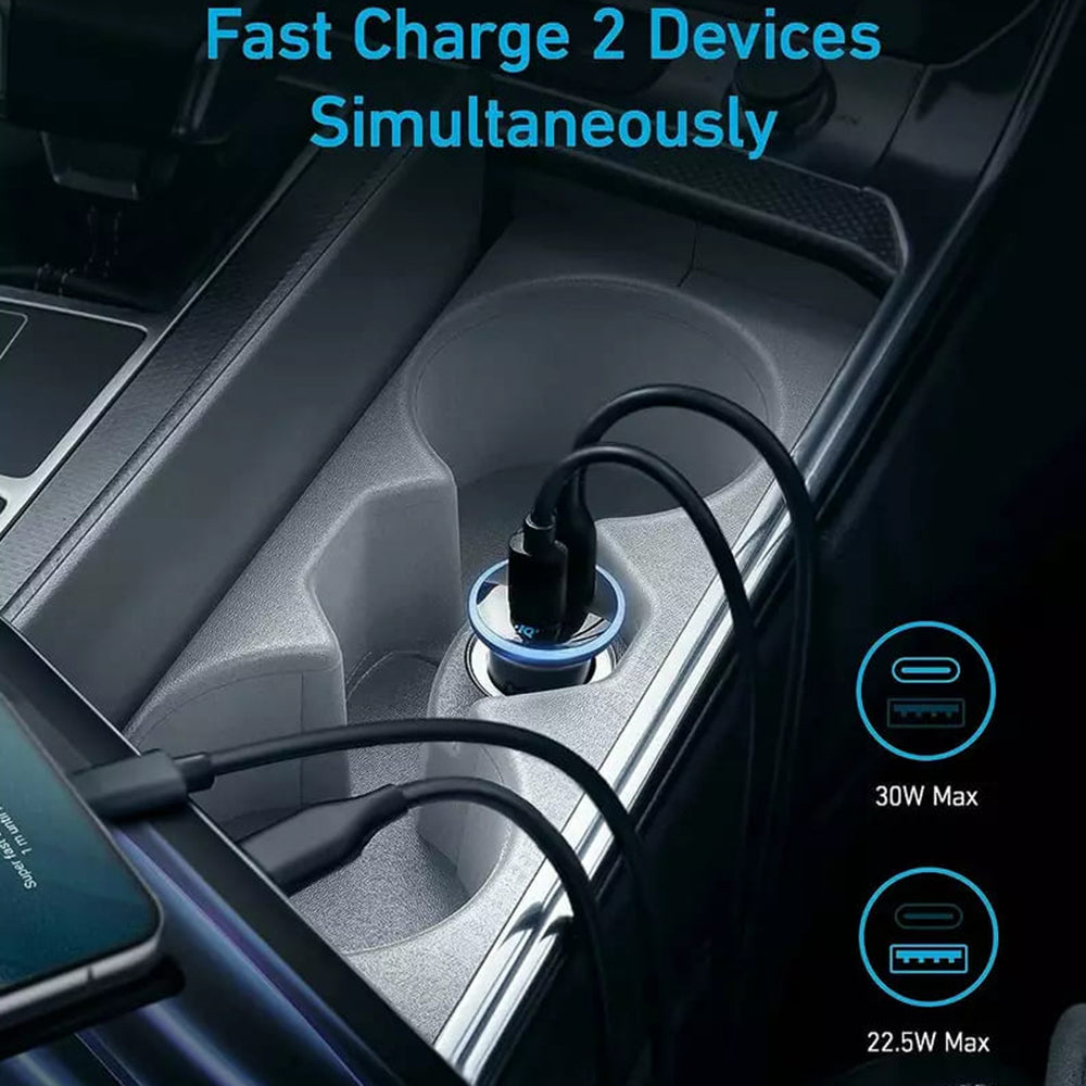Anker - Car Charger 323 (A2735G11) - USB, Type-C, LED Light, 52.5W - Black