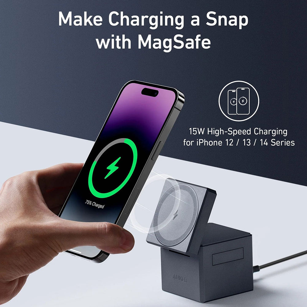 Anker - Charging Station Cube MagSafe (Y1811G11) - for Phone, Apple Watch, AirPods, 15W - Black