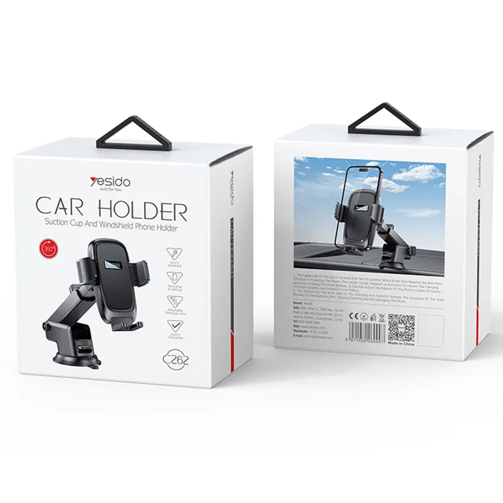 Yesido - Car Holder (C262) - Gravity Grip, for Dashboard and Windshield - Black