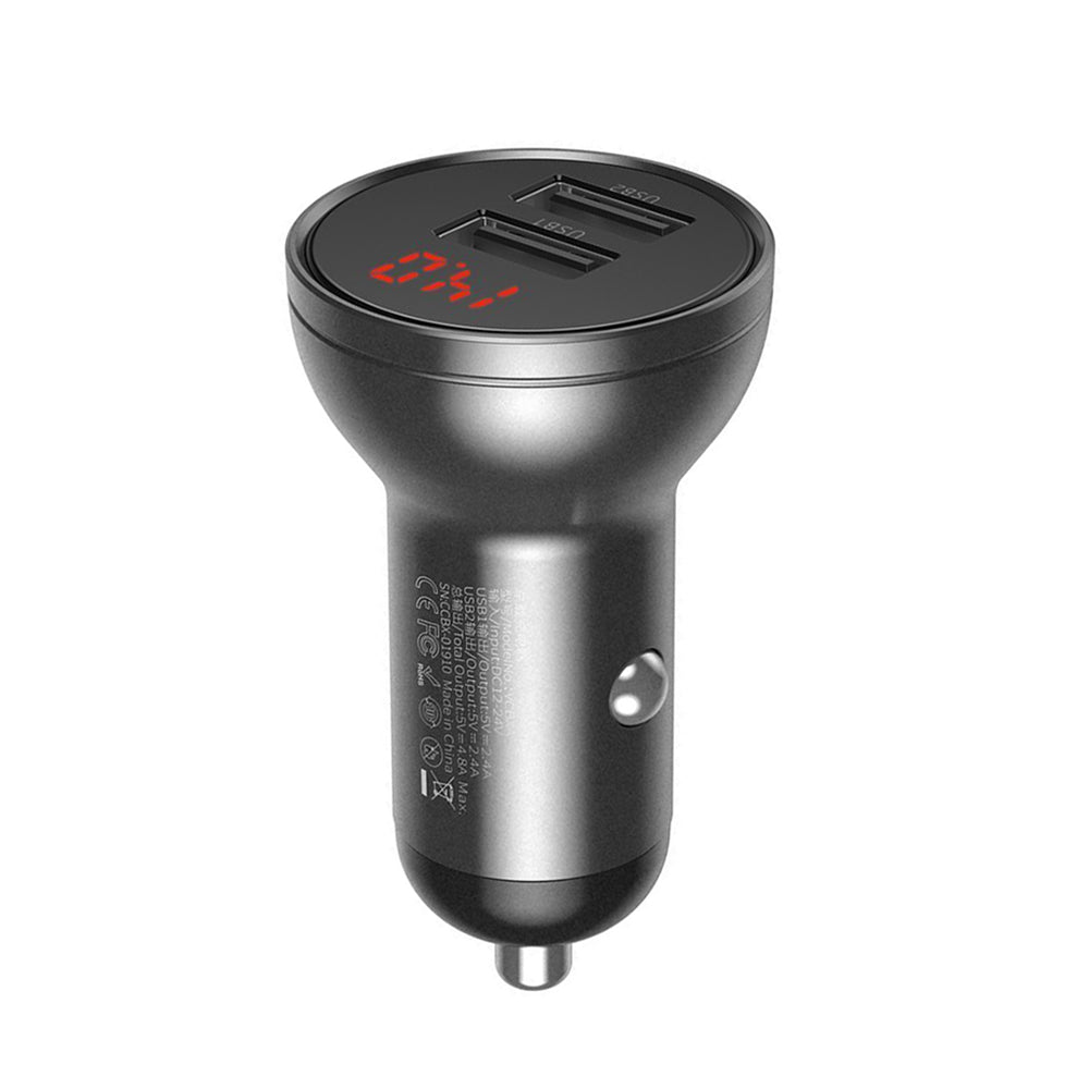 Baseus - Car Charger (CCBX-0G) - Digital Display, 2x USB-A, 24W - Gray
